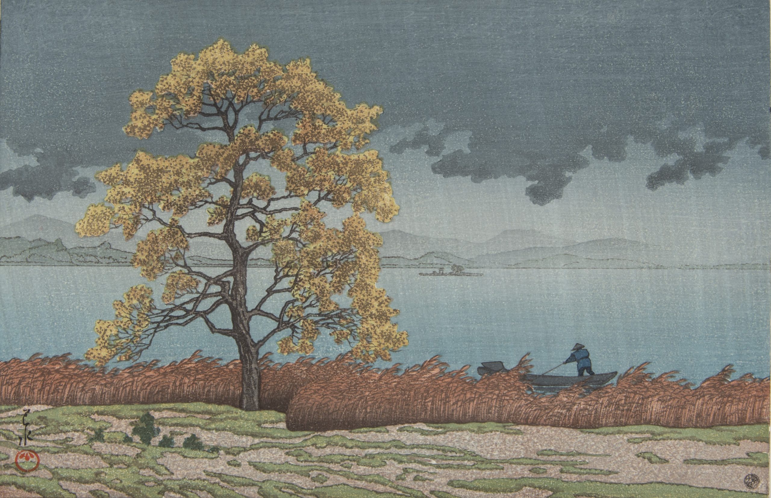Poster "Chimanno Hamematsu (Pioggia sul lago di Matsue)", Kawase Hasui
