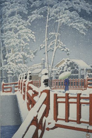 Poster "Il ponte Yakumo al tempio Nagata, Kobe", Kawase Hasui