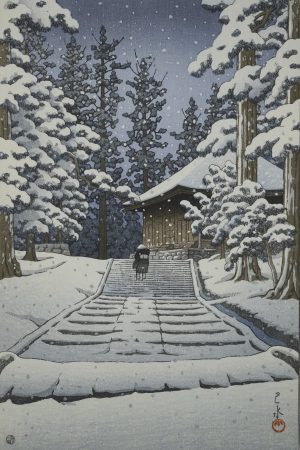 Poster "Salita sotto la neve al Padiglione Dorato a Hiraizumi", Kawase Hasui