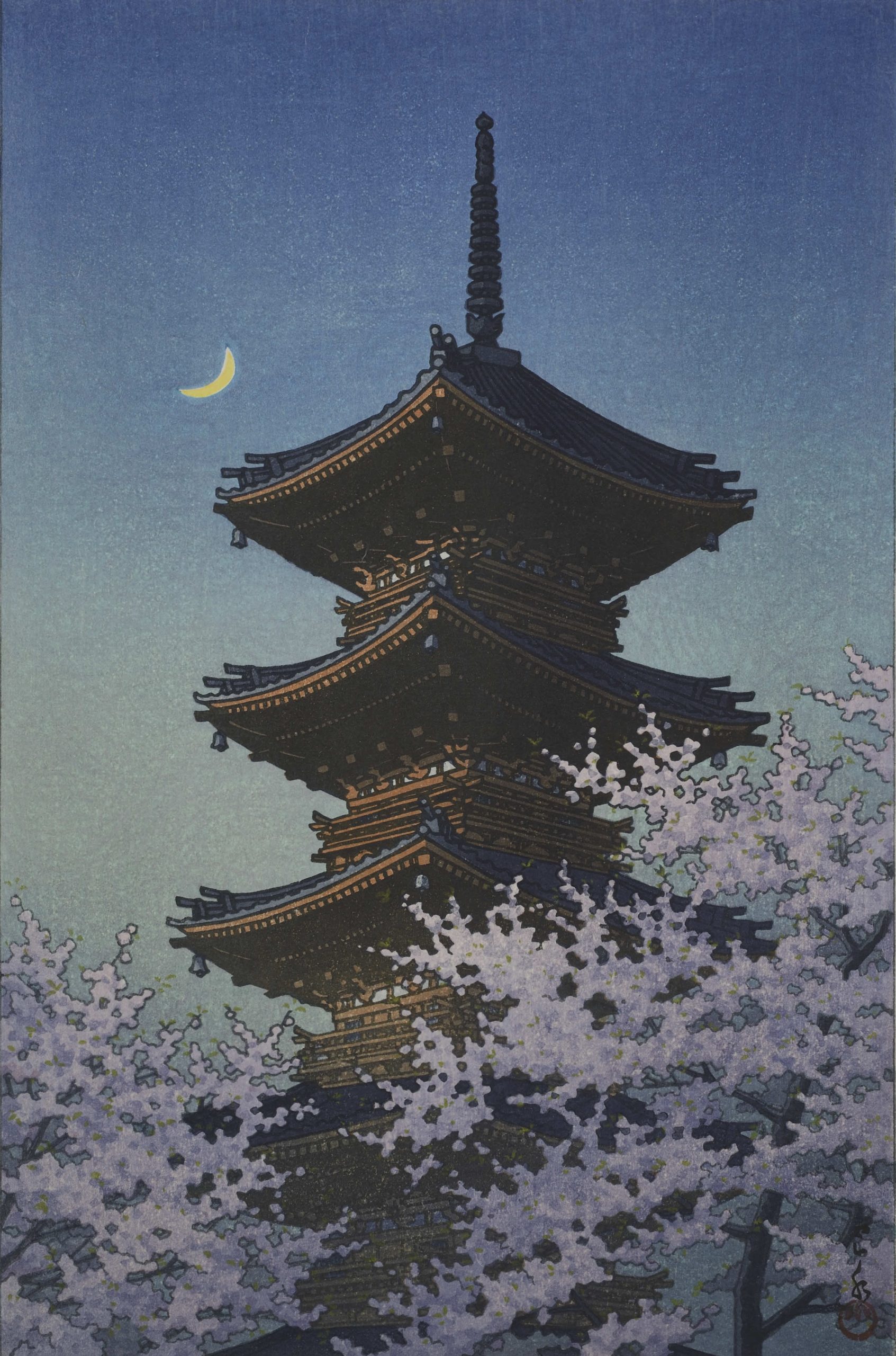 Poster "Crepuscolo di primavera al Santuario Tosho di Ueno", Kawase Hasui